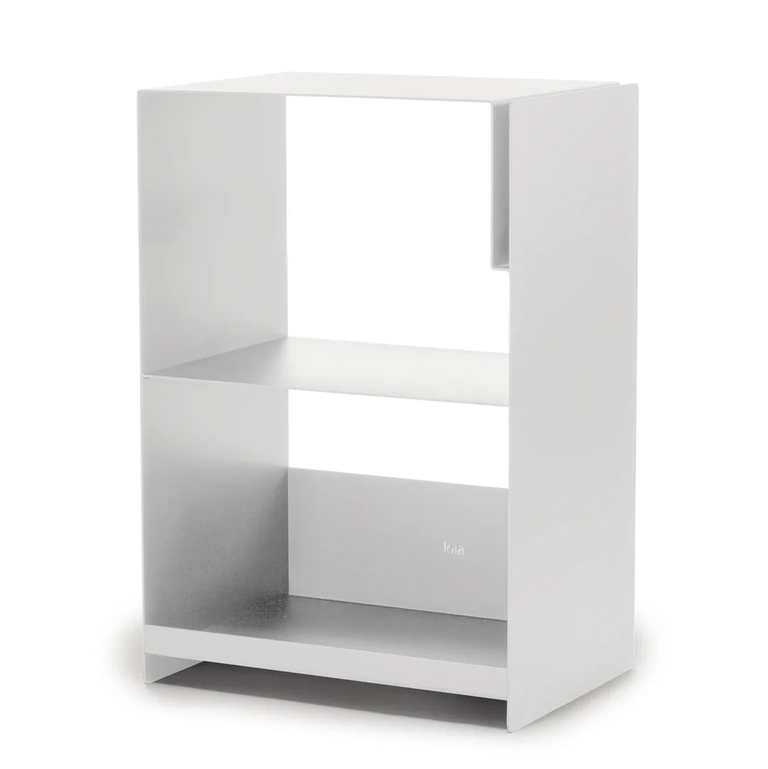 Witte LOIA La Console Acier II platenkast van gepoedercoat staal voor platenspeler, hifi en vinylplaten