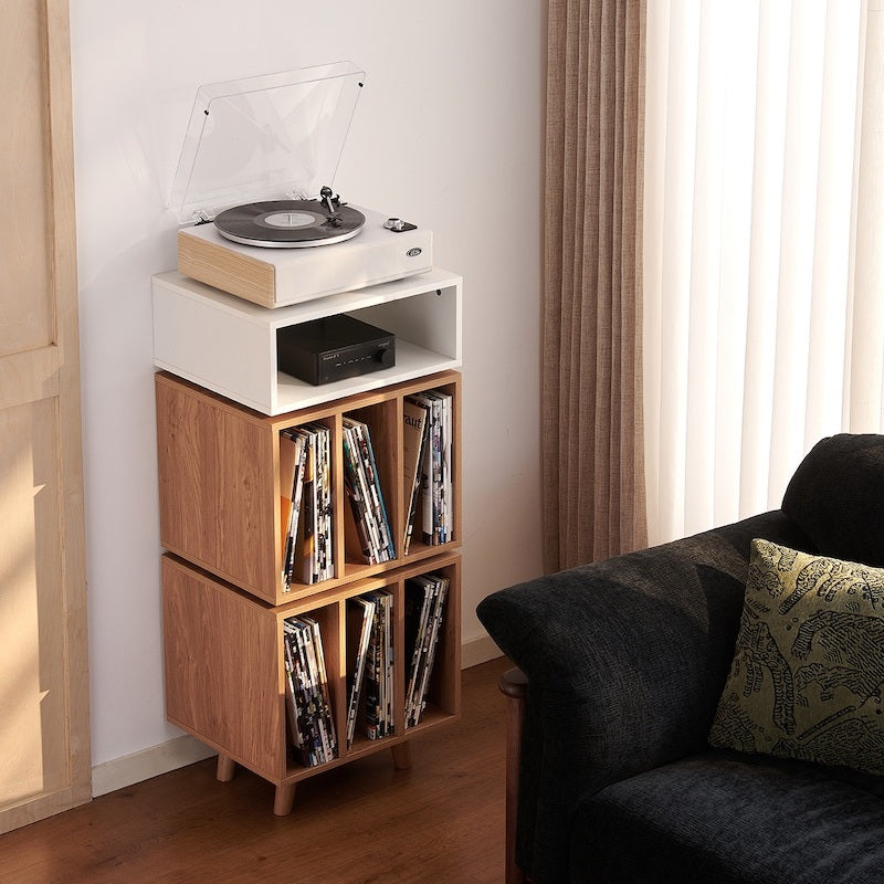 NorStone Stockholm 1100 in wit met licht eiken, stijlvolle vinylkast met zes opbergvakken.